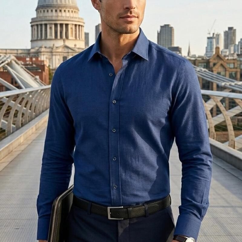 The Cotton-Linen Dress Shirt – Deep Indigo Blue