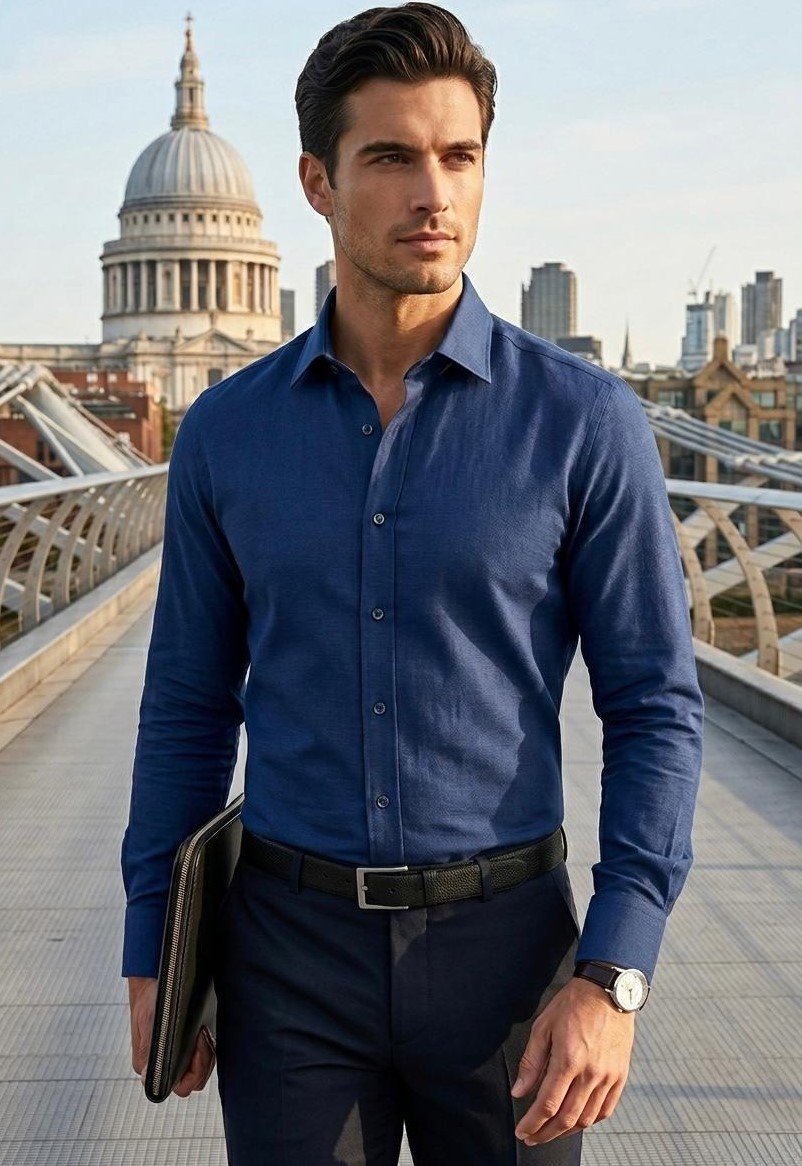 The Cotton-Linen Dress Shirt – Deep Indigo Blue