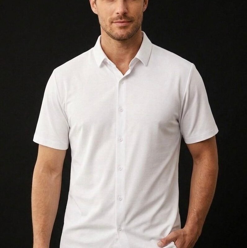 Comfort White Full Buton Short Sleeves