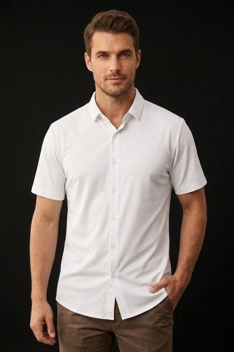 Comfort White Full Buton Short Sleeves