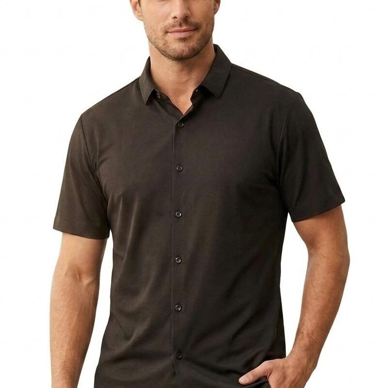 Comfort Black Full Buton Short Sleeves