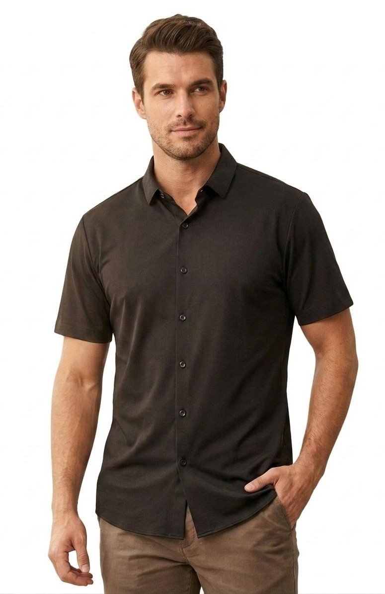 Comfort Black Full Buton Short Sleeves