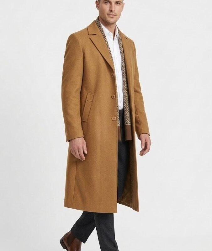 Premium Cashmere-Blend Tailored Overcoat Camel