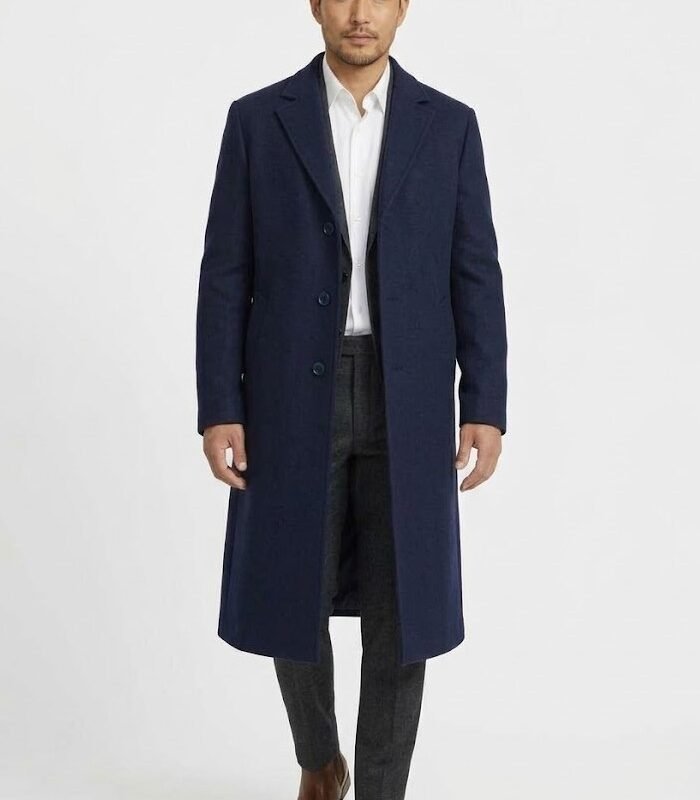 Premium Cashmere-Blend Tailored Overcoat Navy